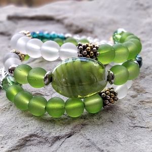 Green Glass beaded wrap Bracelet